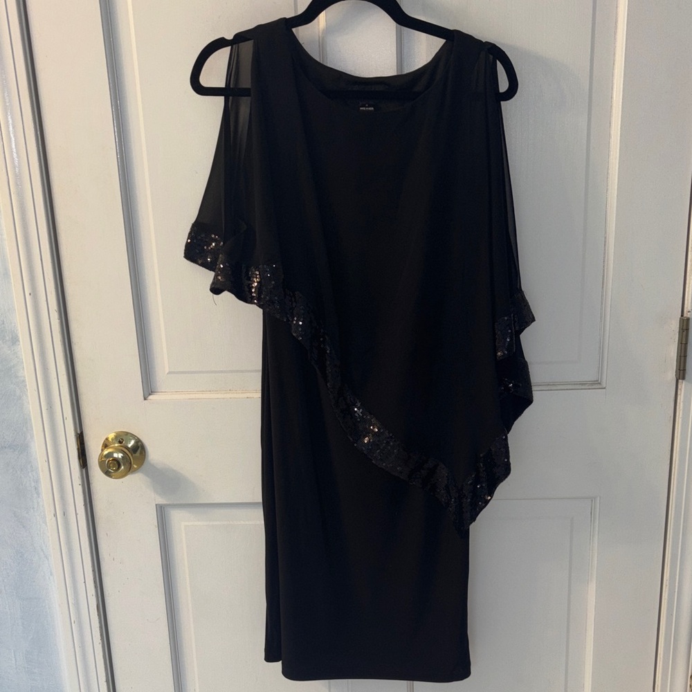 Black Asymmetrical Sequin Trim Dress